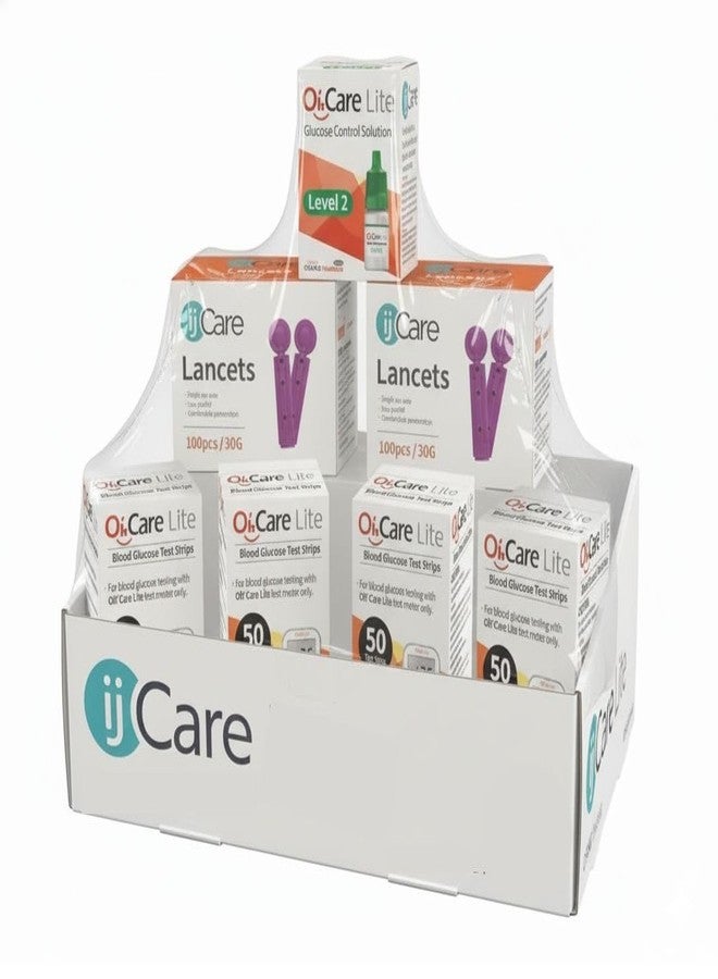 آي جيه كير مجموعة اختبار سكر الدم من ijCare – جهاز Oh'Care Lite Monitor، 200 شريط اختبار جلوكوز، 200 إبرة وخز من ijCare، ومحلول تحكم واحد - Image 1